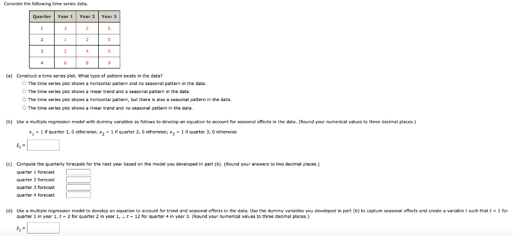 the model you developed in part (d). (Round your answers to two