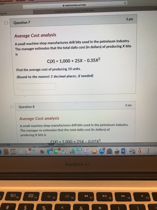  a webcourses.ucf.edu cise 84 3 pts D Question 7 Average Cost