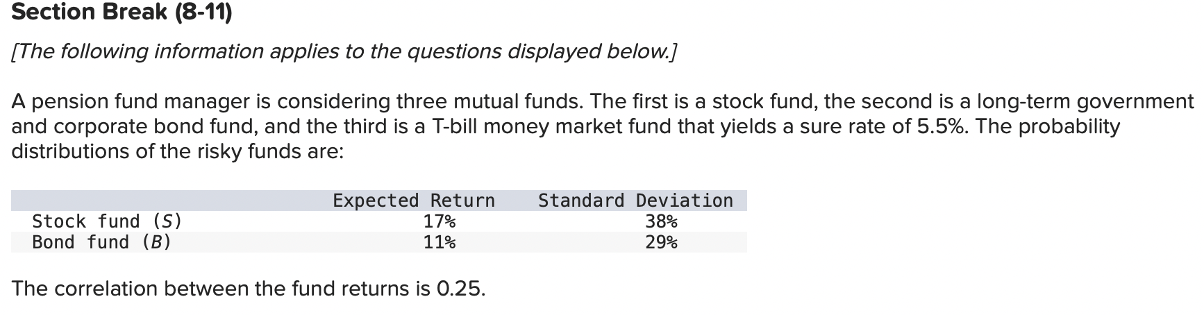 1. What is the expected return and standard deviation for the