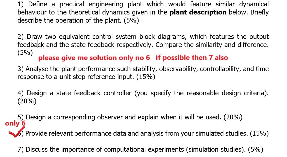 behaviour to the theoretical dynamics given in the plant description below. Briefly