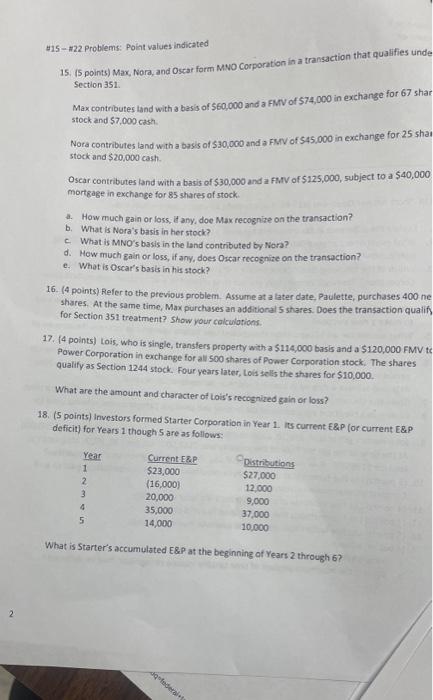  015 - #22 Problems: Point values indicated 15. (5 points) Max,