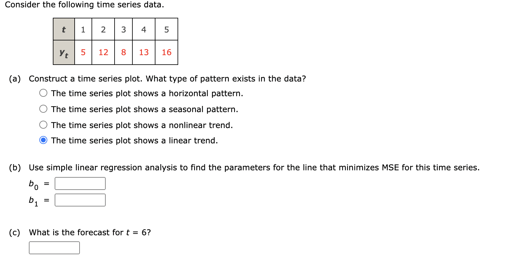 Consider the following time series data. t 1 2 2 3