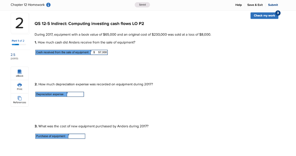 my work 2 Required information Use the following information for the Quick