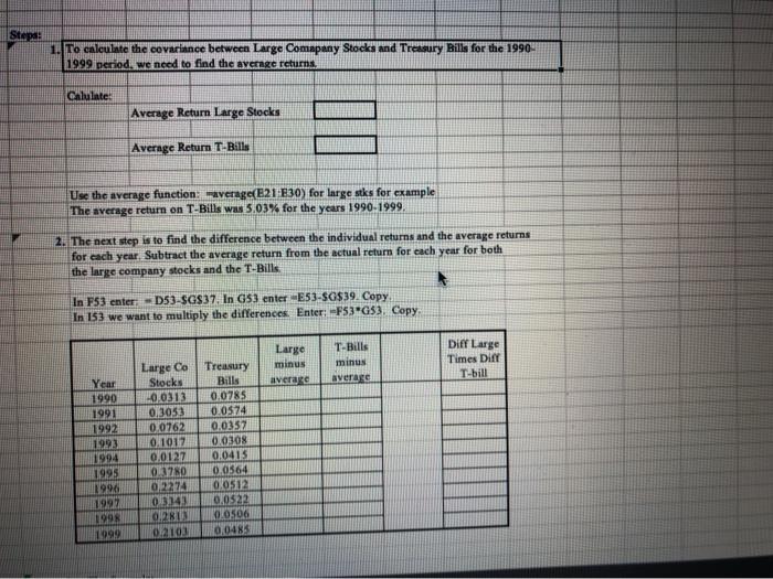 the covariance between large company stocks and risk-free Treasury Bills? Another measure