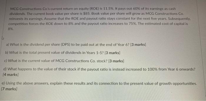  MCG Constructions Co's current return on equity (ROE) is 11.5%. It