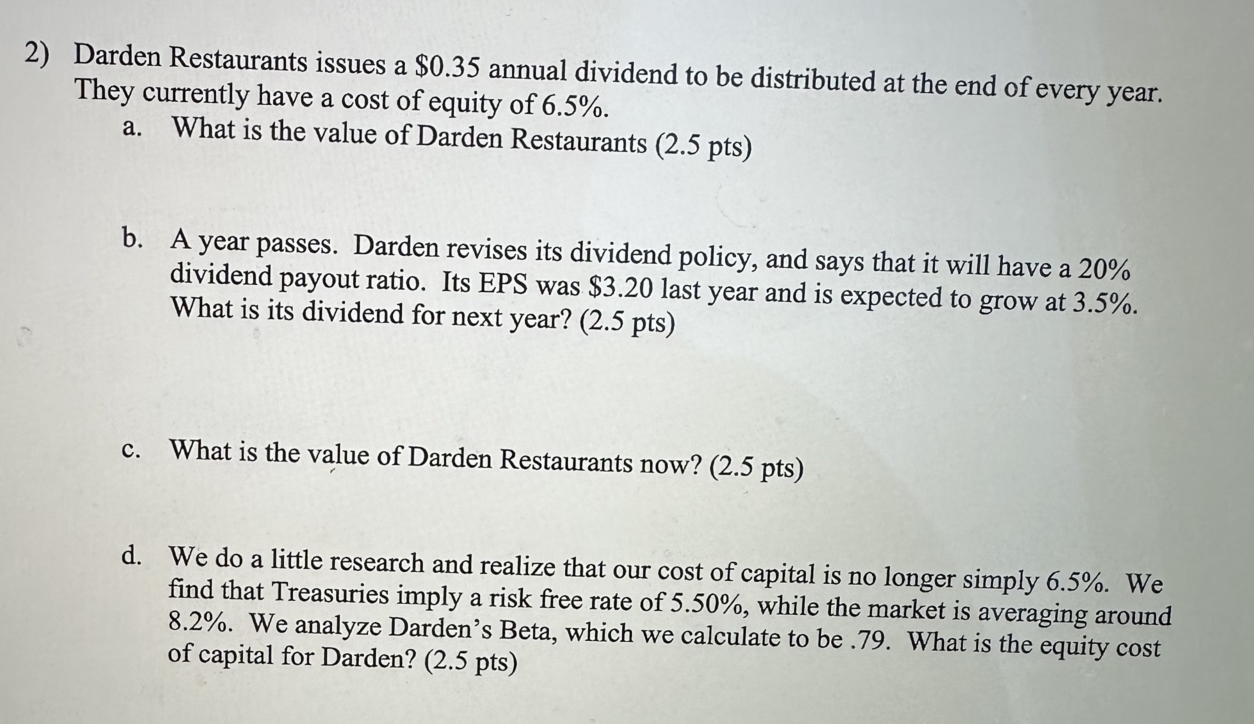  Darden Restaurants issues a \\( \\$ 0.35 \\) annual dividend to
