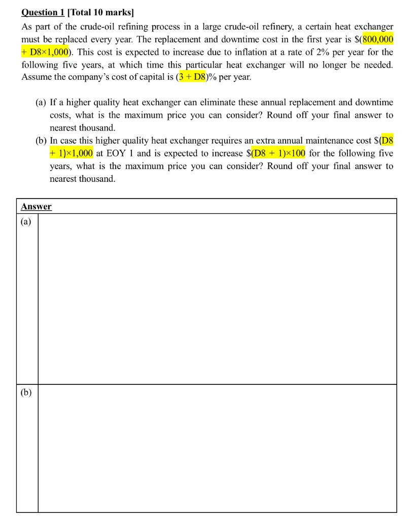 Please help me do this question, and my D8 =0. Please also