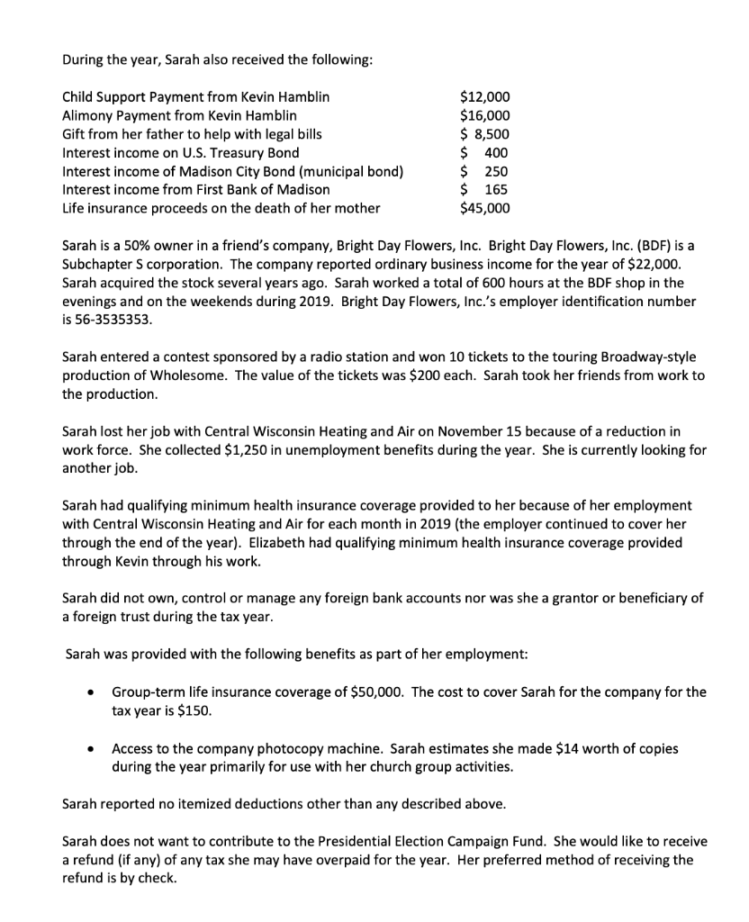 Number Two (after Chapter 5) Instructions: Please complete the 2019 federal income