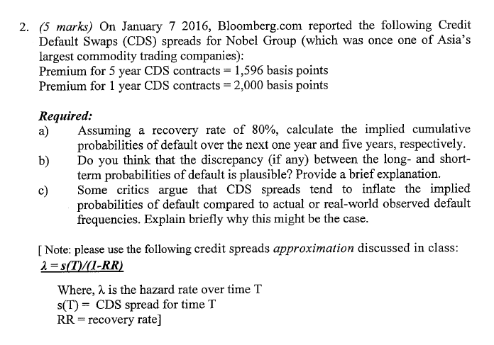  2. (5 marks) On January 7 2016, Bloomberg.com reported the following