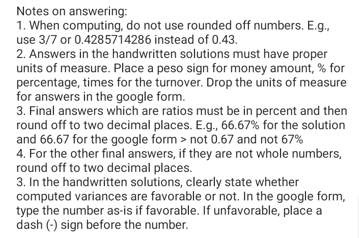  Notes on answering: 1. When computing, do not use rounded off