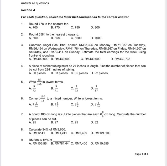  Answer all questions. Section A For each question, select the letter