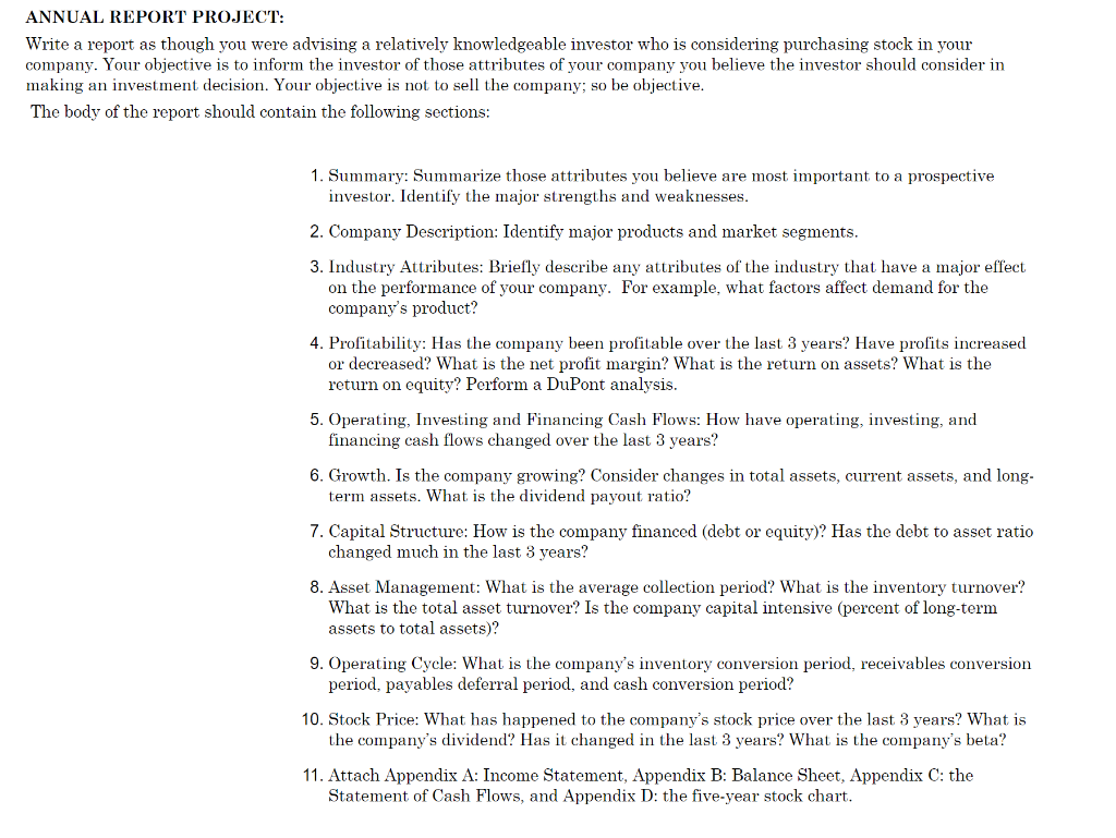 ANNUAL REPORT PROJECT: Write a report as though you were advising