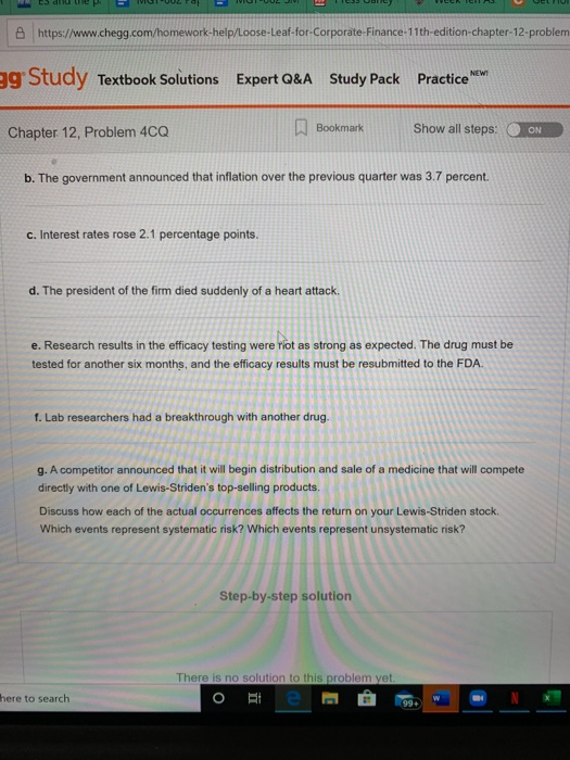 Problem 4CQ Bookmark Show all steps: ON Systematic and Usystematic Risk You