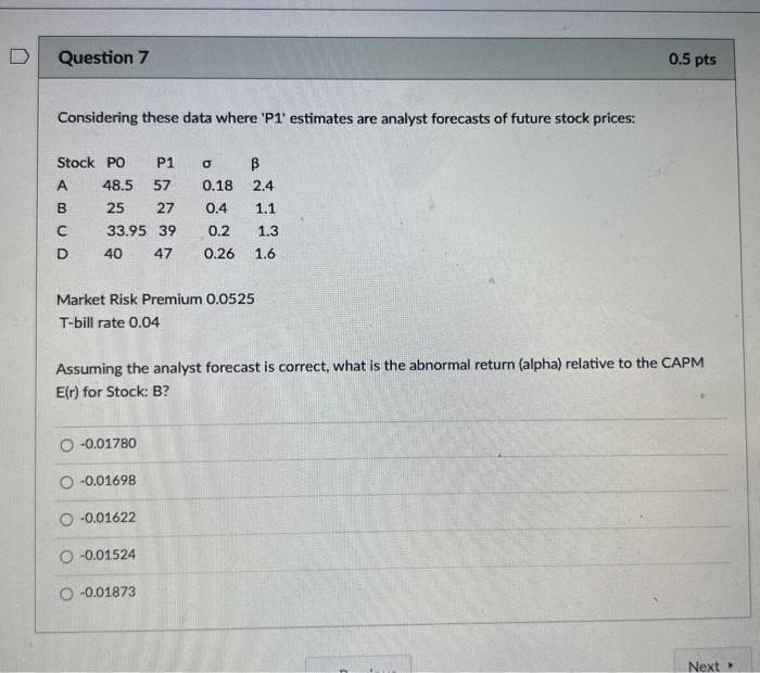 EOM L7 Considering these data where 'P1' estimates are analyst forecasts of