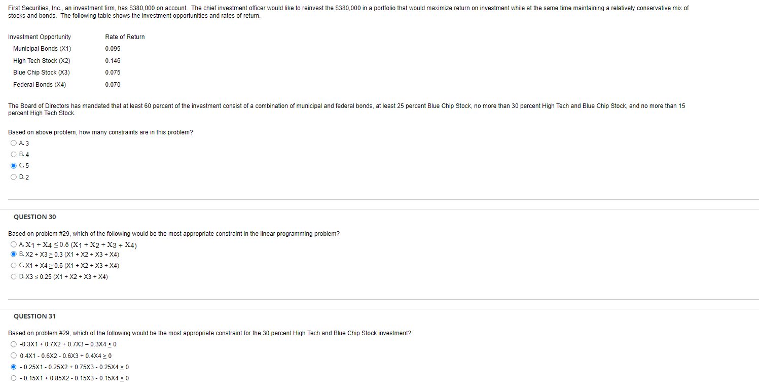 percent High Tech Stock. Based on above problem, how many constraints