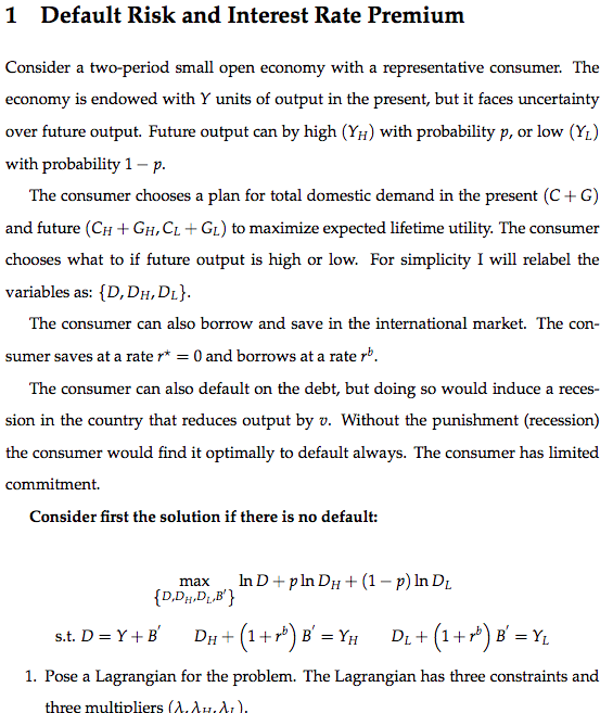 1 Default Risk and Interest Rate Premium . Consider a two-period