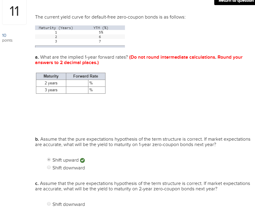 Return to question The current yield curve for default-free zero-coupon bonds