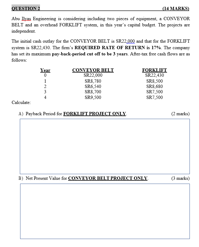  QUESTION 2 (14 MARKS) Abu Ilyas Engineering is considering including two