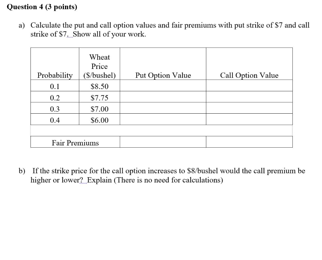  Answer Completley & Show work Question 4 (3 points) a) Calculate