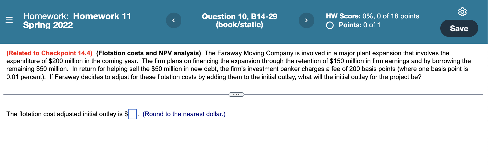 Homework: Homework 11 Spring 2022 Question 10, B14-29 (book/static) > HW