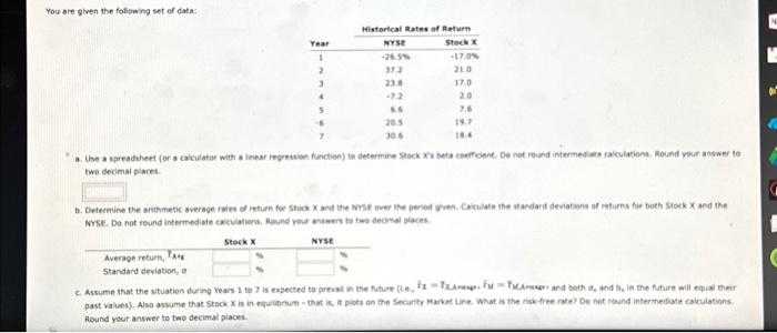  You are given the following set of data: Average return, FAVS