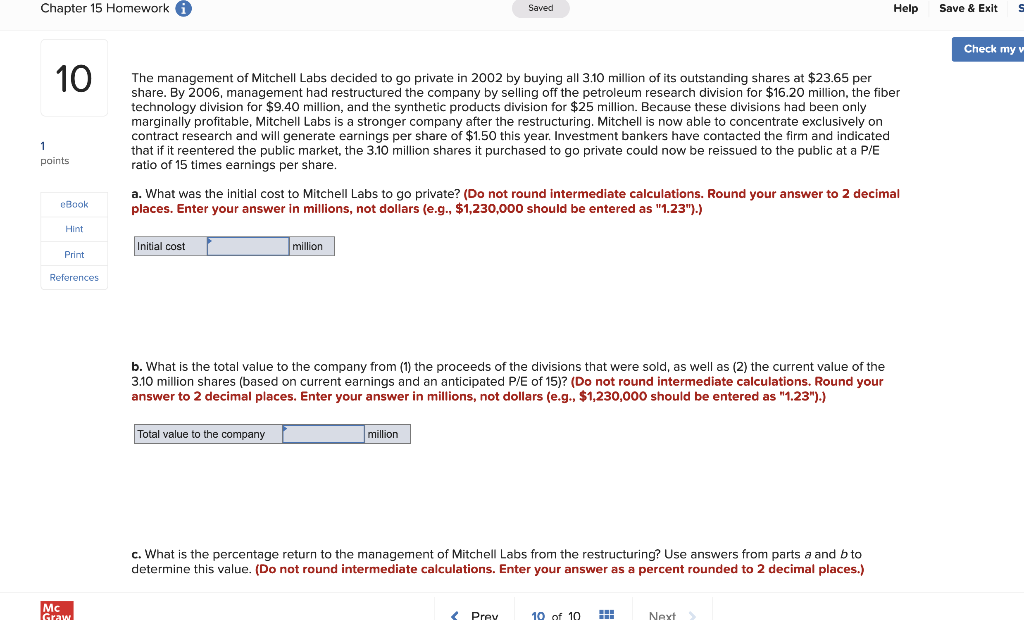  Chapter 15 Homework Saved Help Save & Exit Check my v
