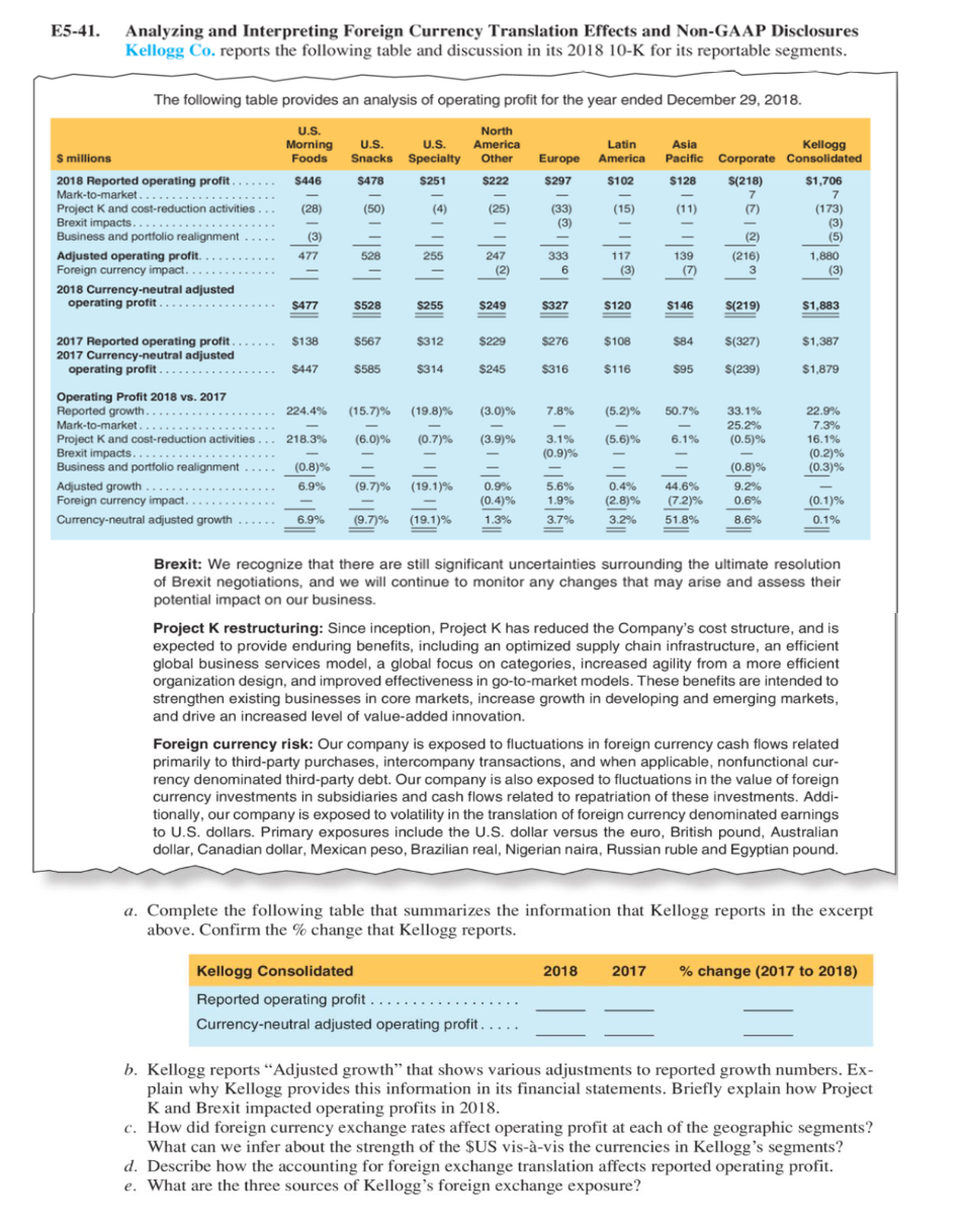 Please help me to answer this question. E5-41. Analyzing and Interpreting