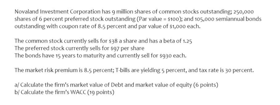 Investment Corporation has 9 million shares of common stocks outstanding; 250,000 of
