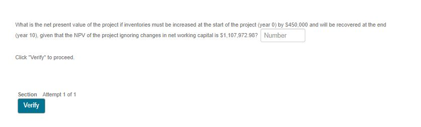 What is the net present value of the project if inventories must