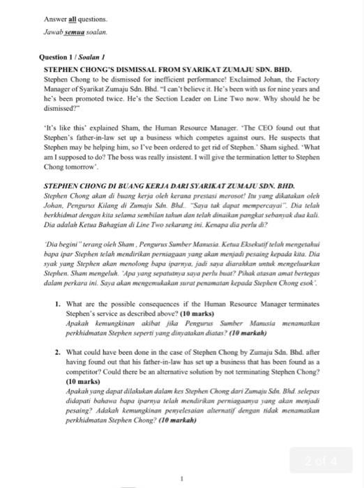  Answer all questions Jawab semua soalan Question 1 / Soalan 1