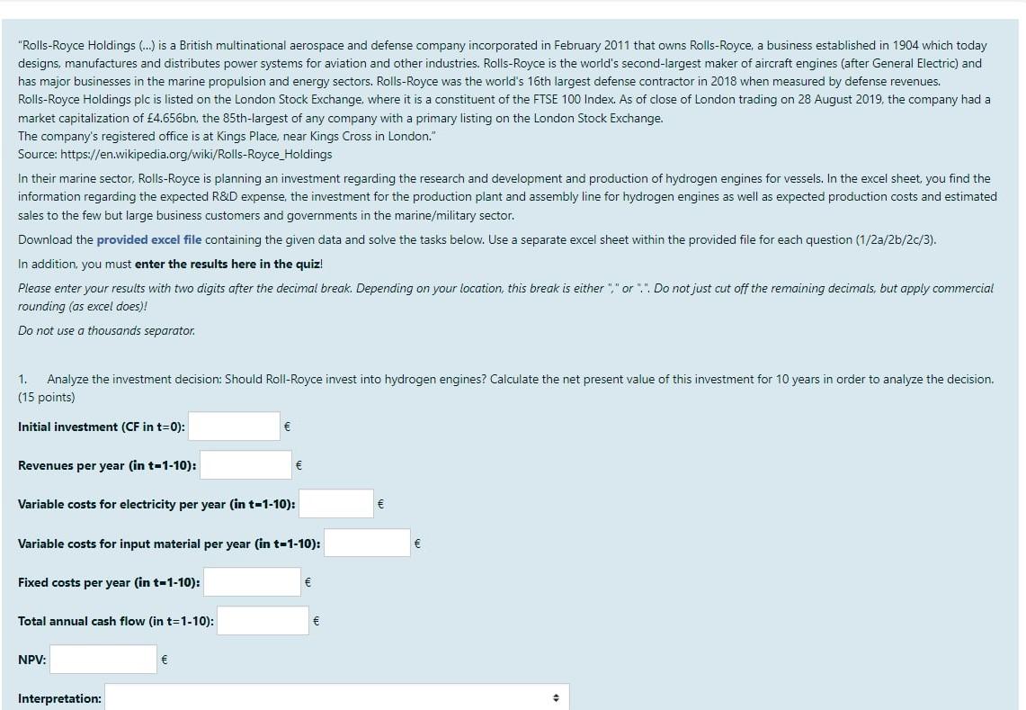 please help to solve the problem, by showing step-by-step solution "Rolls-Royce Holdings