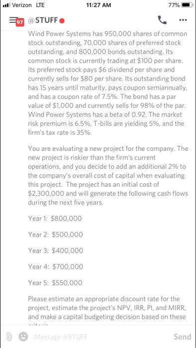  Verizon LTE 11:27 AM 77% STUFF. Wind Power Systems has 950,000