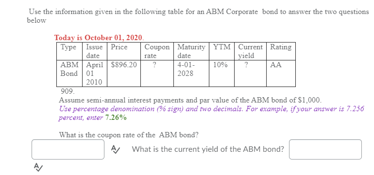  Use the information given in the following table for an ABM