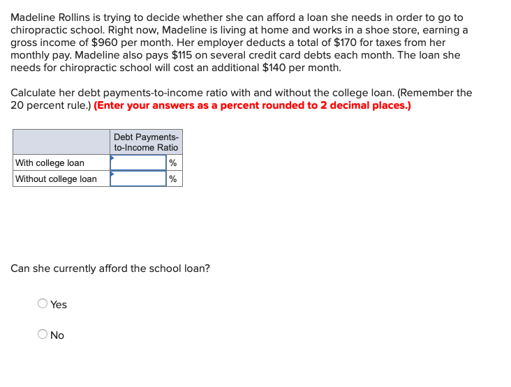 Please help! Madeline Rollins is trying to decide whether she can afford