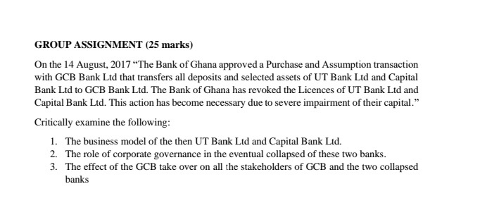  GROUP ASSIGNMENT (25 marks) On the 14 August, 2017 The Bank