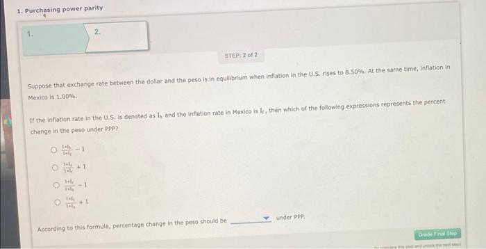  1. Purchasing power parity STEP-2of2 Suppose that exchange rate between the