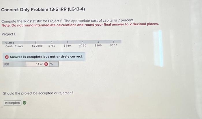  Compute the IRR statistic for Project E. The appropriate cost of