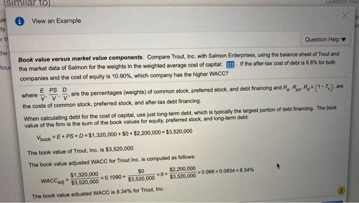 Inc. with Salmon Enterprises, using the balance sheet of Trout and the