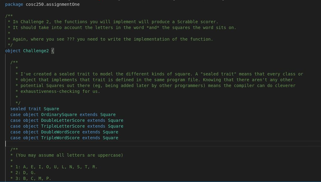 package cosc250.assignmentOne /** * In Challenge 2, the functions you will