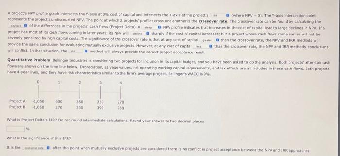  A project's NDV profie graph intersects the Y-axis at 0% cost