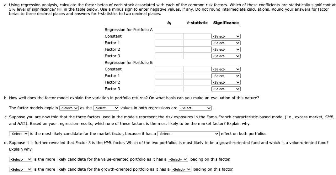 monthly excess returns to two different actively managed stock portfolios (A and