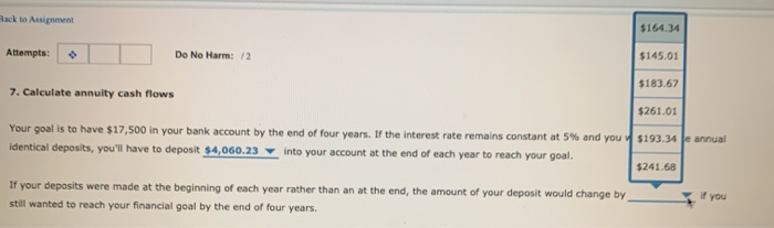  Back to Assignment $164.34 $145.01 Attempts: Do No Harm: 12 $183.67