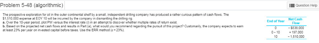 Problem 5-48 (algorithmic) Question Help The prospective exploration for oil in