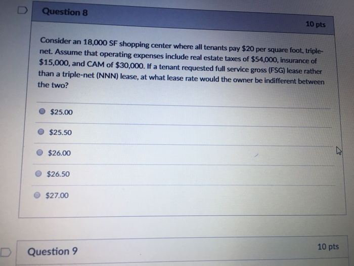  D | Question 8 10 pts Consider an 18,000 SF shopping