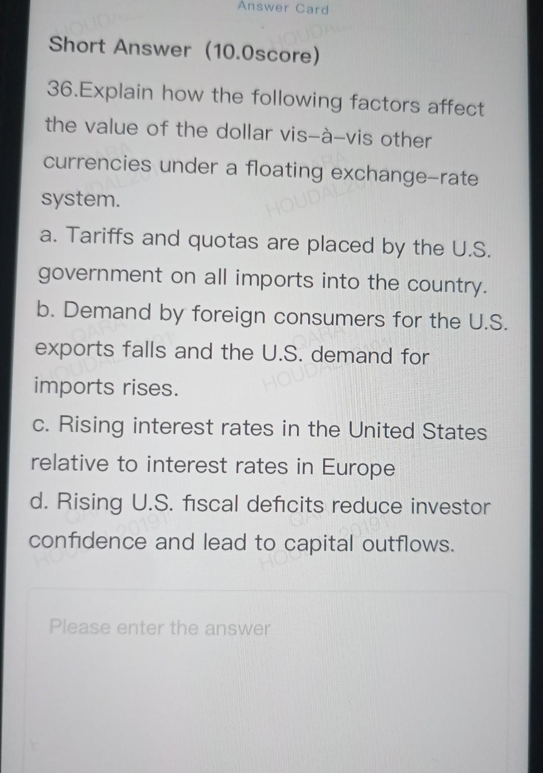  Answer Card UD Short Answer (10.0score) HOUDA 36.Explain how the following