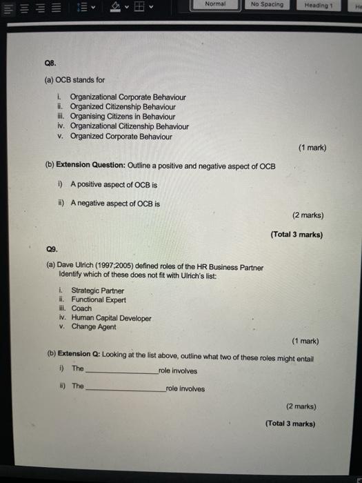  Normai Normal No Spacing C Heading 1 Q8. (a) OCB stands