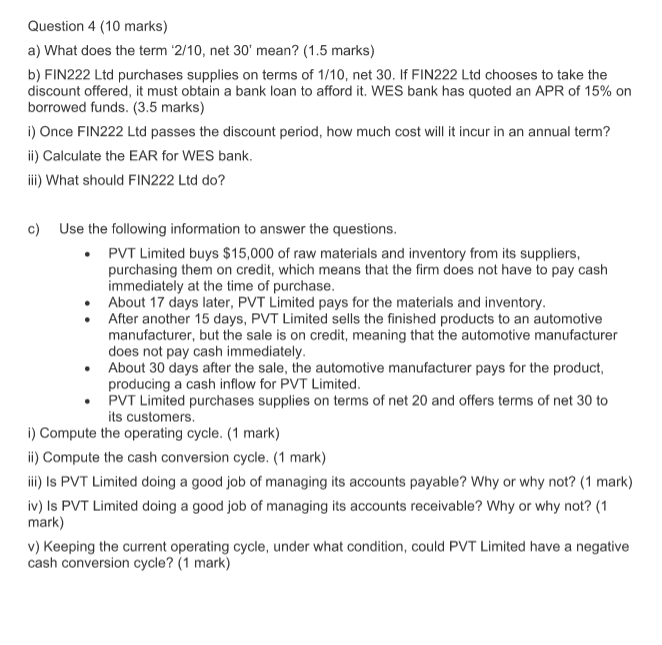  Question 4 (10 marks) a) What does the term 2/10, net
