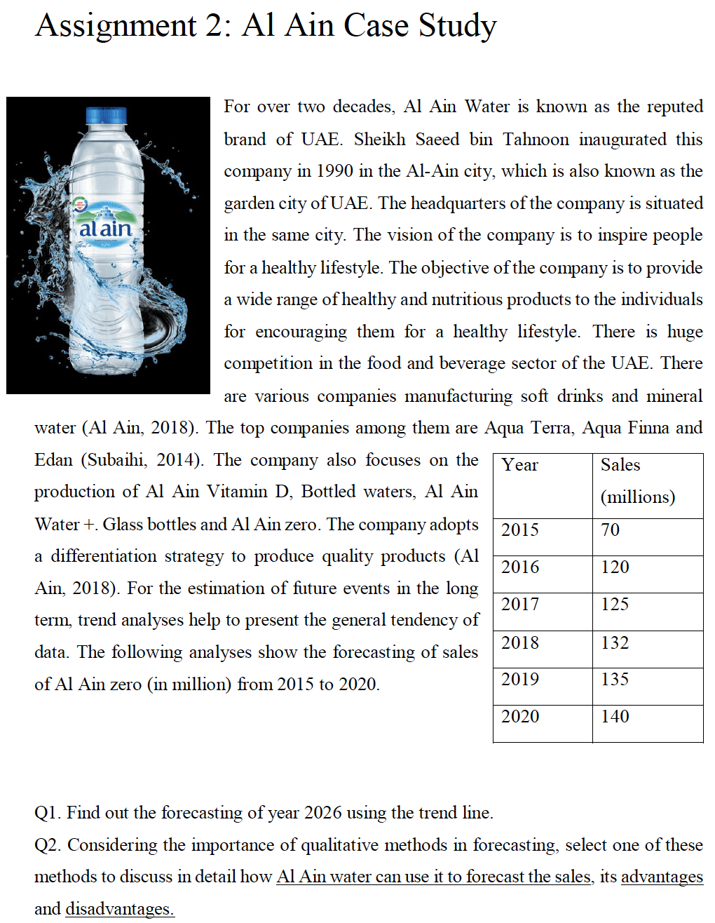 please answer the 2 questions with all details Assignment 2: Al Ain