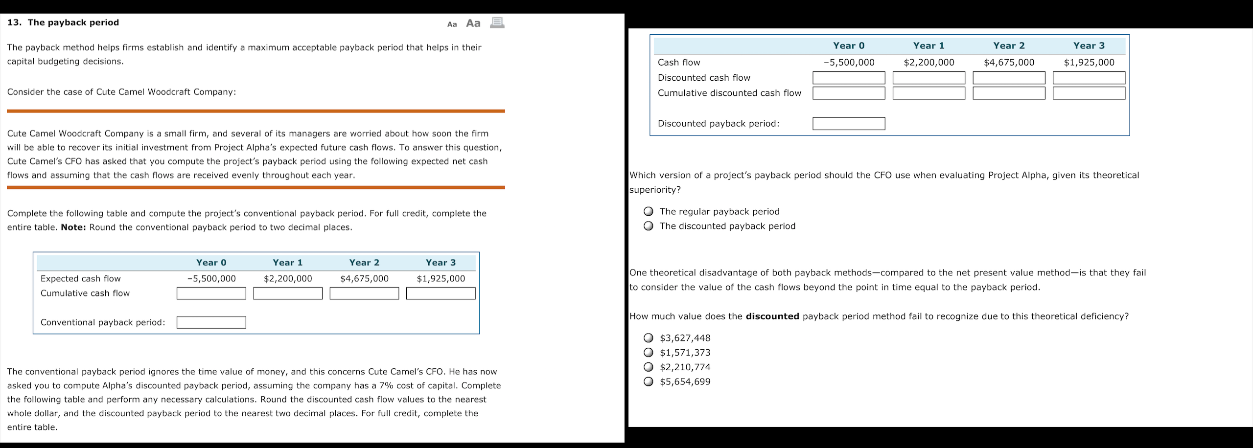  13. The payback period Aa Aa E The payback method helps