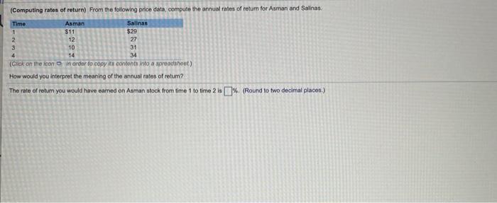  (Computing rates of return) From the following price data, compute the